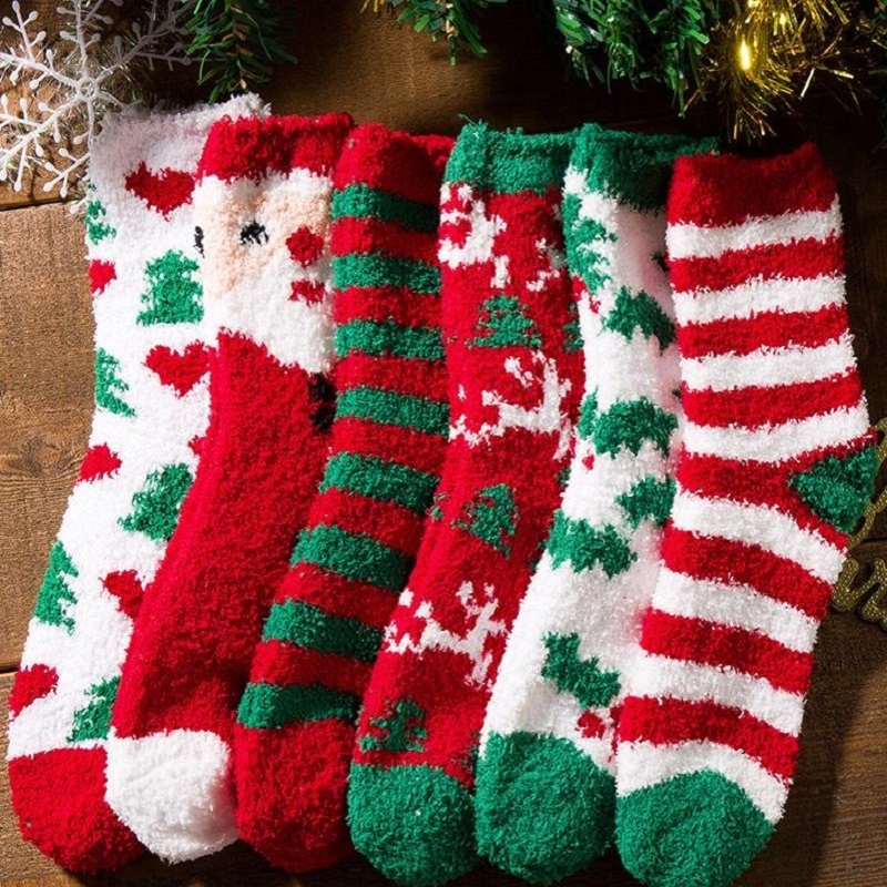 Ny Anti Slip Indoor Cosy Soft Custom Warm Fluffy Fuzzy Christmas Socks